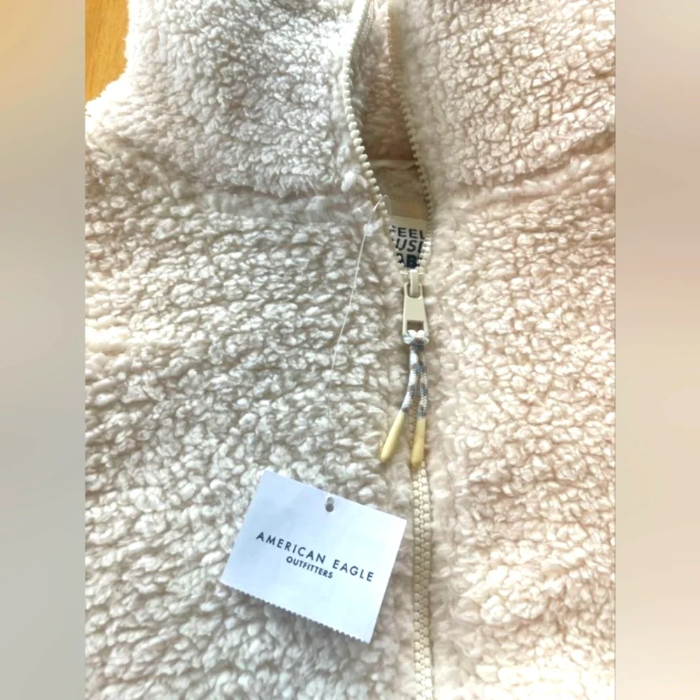 Nwt American Eagle Seriously Huggable Cozy Cream Sherpa Full Zip Jacket Xs/s - Picture 3 of 4